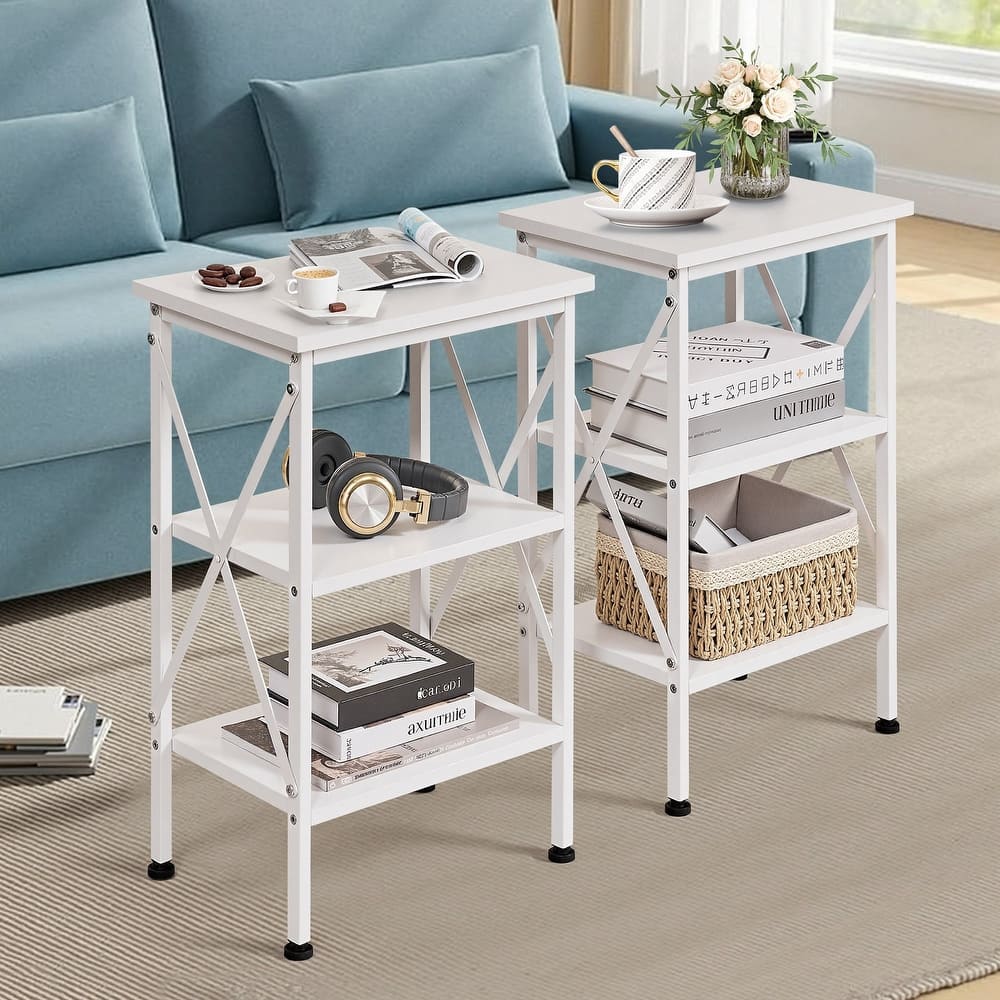 VECELO End Table Set 2pack Open Shelf X-Shaped Side Sofa Table Multifunctional Living Room Bedroom Nightstand Set