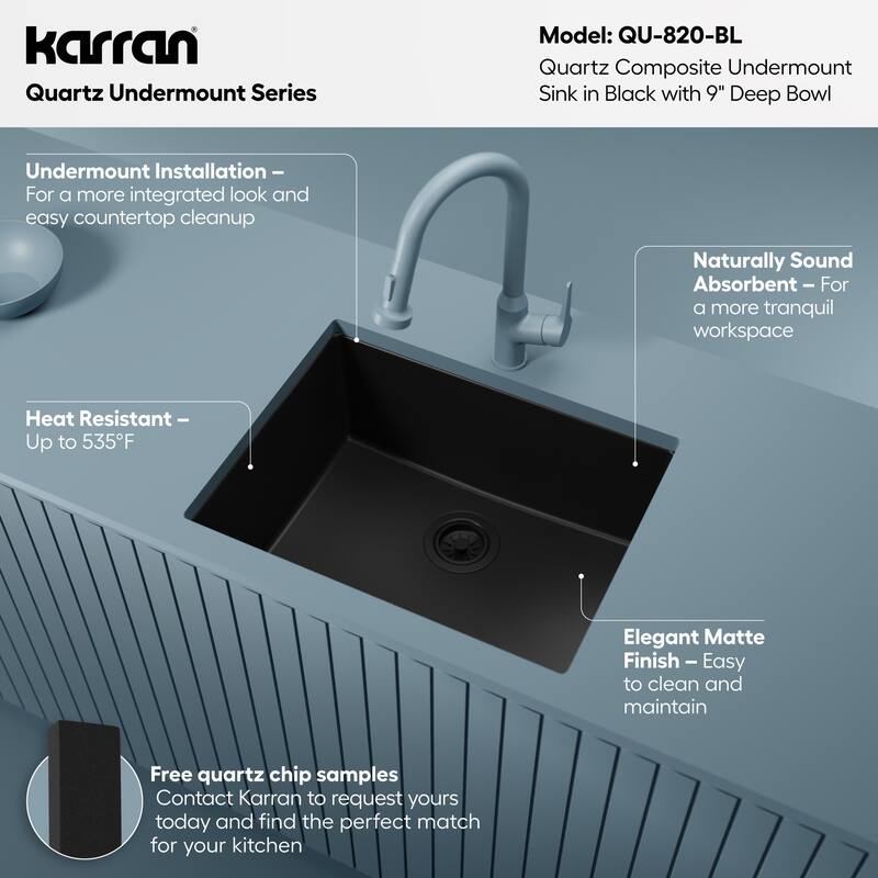 Karran Undermount 24.38 in Single Bowl Quartz Kitchen Sink