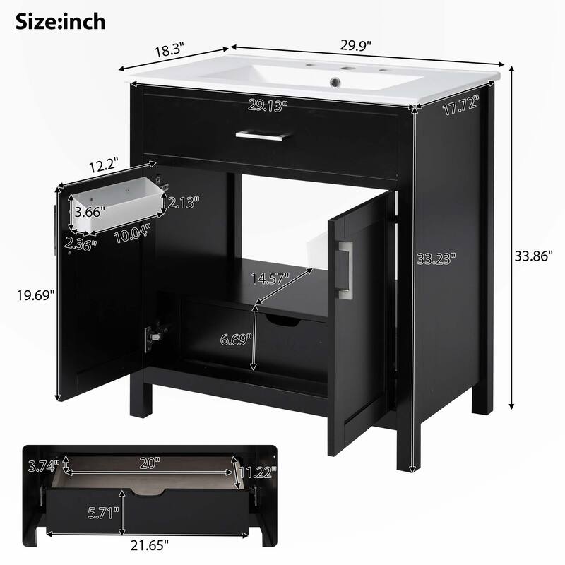 30-Inch Bathroom Vanity with Ceramic Sink