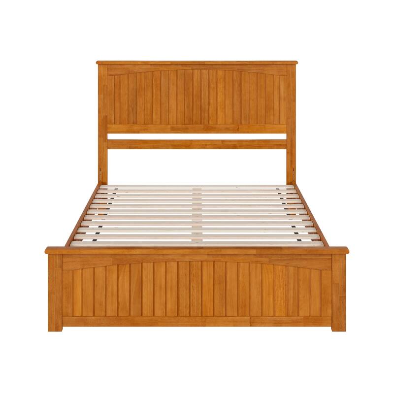 Solid Wood Low Profile Platform Bed with Footboard - Queen Size Bed Frame, Modern Bedroom Furniture