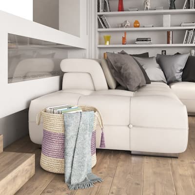 Sevita Bold Striped Off-White Jute Decorative Storage Basket with Handles