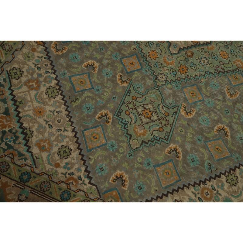 Hand Knotted Oriental 100% Wool Carpet Traditional Floral Greys & Charcoal Tabriz Area Rug - 9' 3'' X 6' 5''