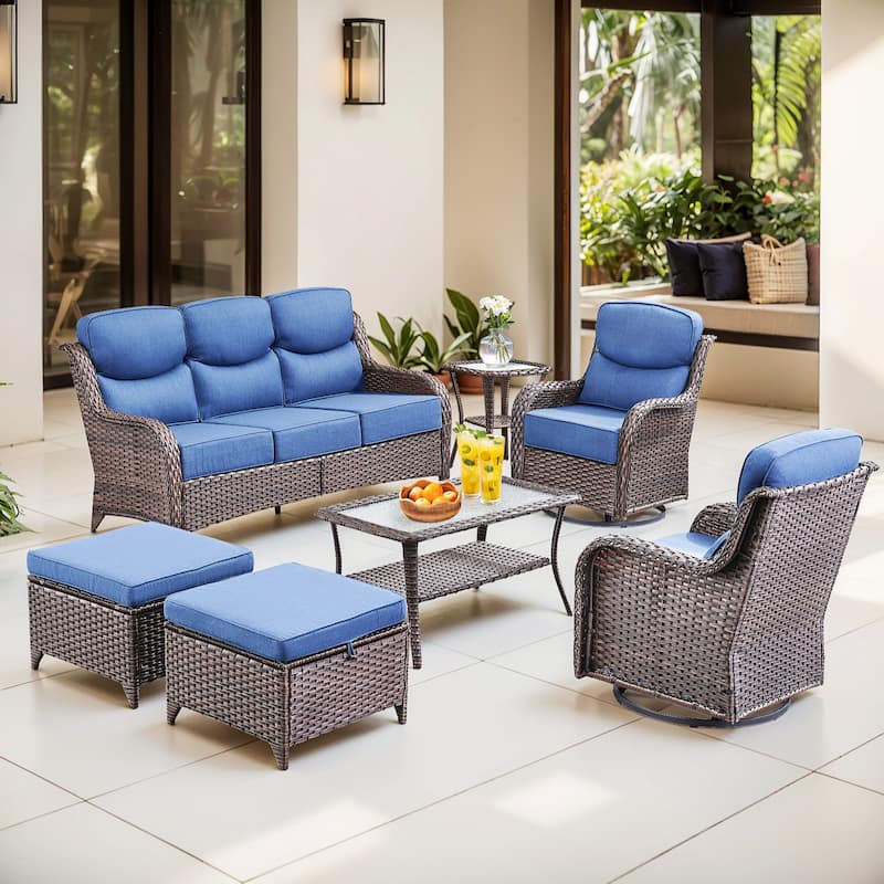 Gymojoy 7-Piece Patio Furniture Set with Swivel Glider Chairs, 6-Inch Ultra-Plush Cushions & Water-Resistant Olefin Fabric