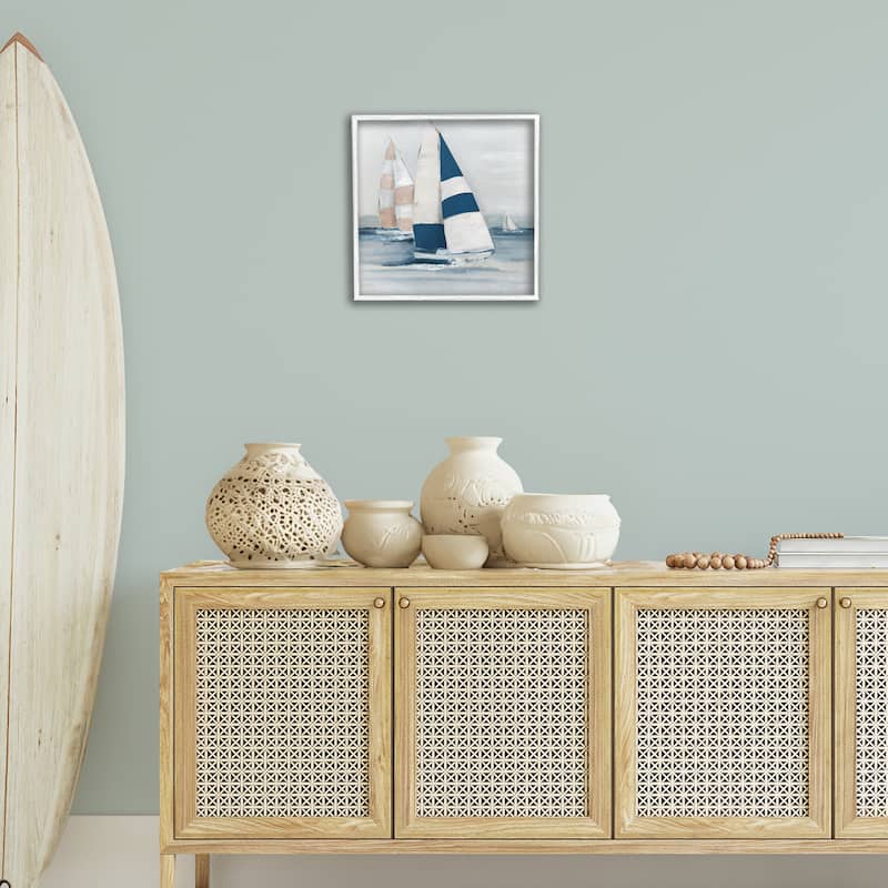 Stupell Striped Sailboat Voyage Framed Giclee Art Design By Sally Swatland