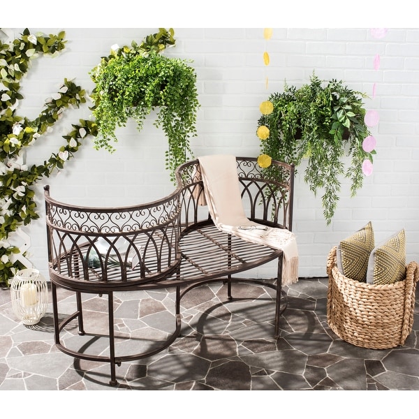 SAFAVIEH Outdoor Living Lara Victorian Scroll Iron Kissing Bench