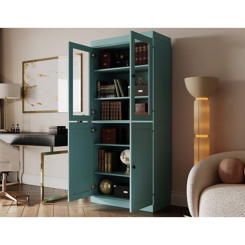 Palace Imports 100% Solid Wood 6-Shelf Bookcase with Clear Glass, Shaker Doors and Adjustable Shelves