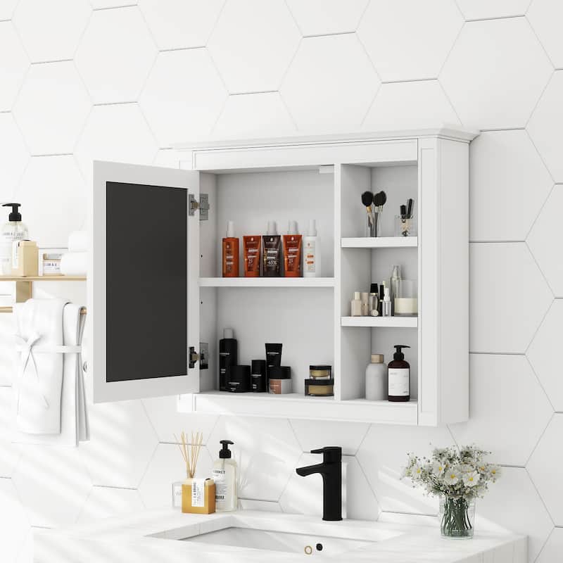 Modern Wall Mounted Bathroom Medicine Cabinet with Mirror & 3 Open Shelves