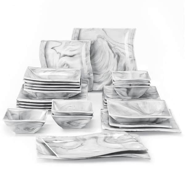 slide 2 of 47, MALACASA Flora Wavy Modern Porcelain Dinnerware Set (Service for 6) Grey - 26 Piece