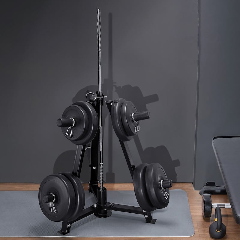 Black Metal Barbell Rack with 300lbs Capacity & Space-Saving Design - 28.94x32.68x33.66inch