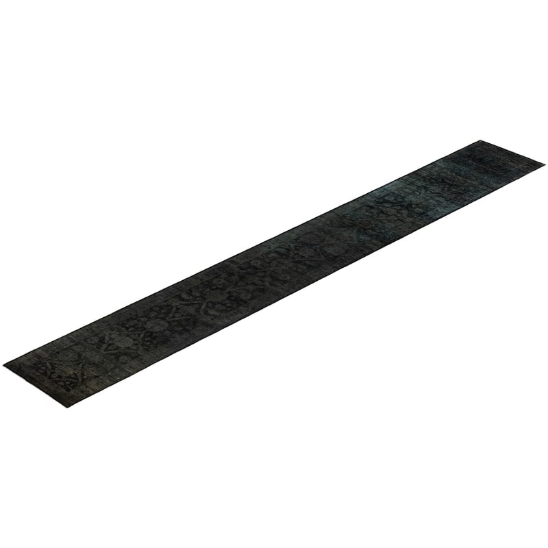 Overton Hand Knotted Wool Vintage Inspired Modern Contemporary Overdyed Brown Runner Rug - 2' 6" x 19' 5"