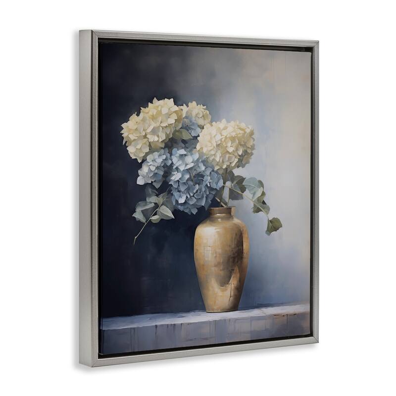 Stupell Subtle Hydrangeas in Vase Framed Floater Canvas Wall Art Design By Arlington Prints