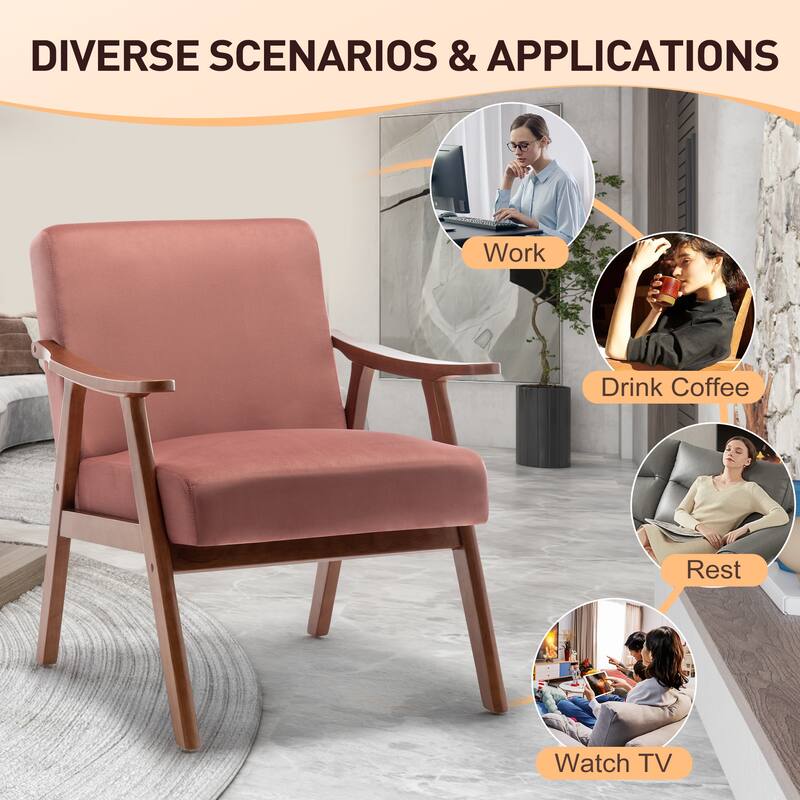 Mid-Century Modern Chair, Living Room Chair with Solid Wood Frame, Accent Chair Extra-Thick Backrest, Wingback Chair