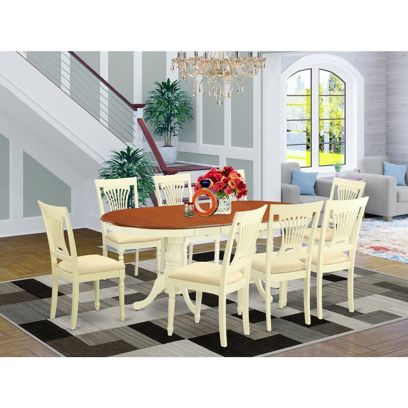 Extendable Dining Set - 9 Piece Table & Chair Set - Oval Table with Pedestal Base - Black & Cherry Finish