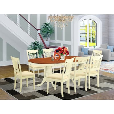 Extendable Dining Set - 9 Piece Table & Chair Set - Oval Table with Pedestal Base - Black & Cherry Finish