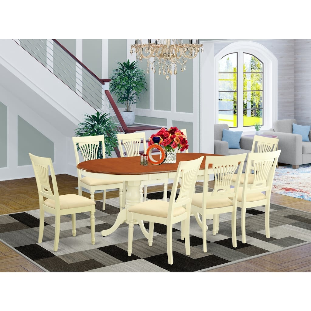 Extendable Dining Set - 9 Piece Table & Chair Set - Oval Table with Pedestal Base - Black & Cherry Finish