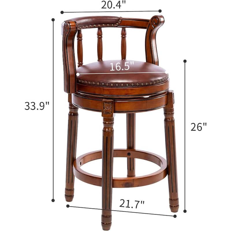 360 Swivel Leather Bar Stools Brown Upholstered Breakfast Stools Coffee Bar Stools with Back for Kitchen Counter