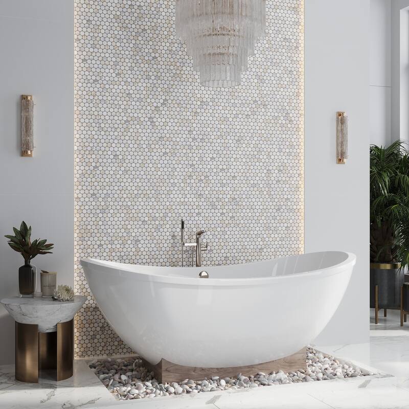 Apollo tile 11 x 12 Serena Polished White Gray Calacatta Gold Honed Marble Tile (4.47 sq ft/case) - 5 Pack