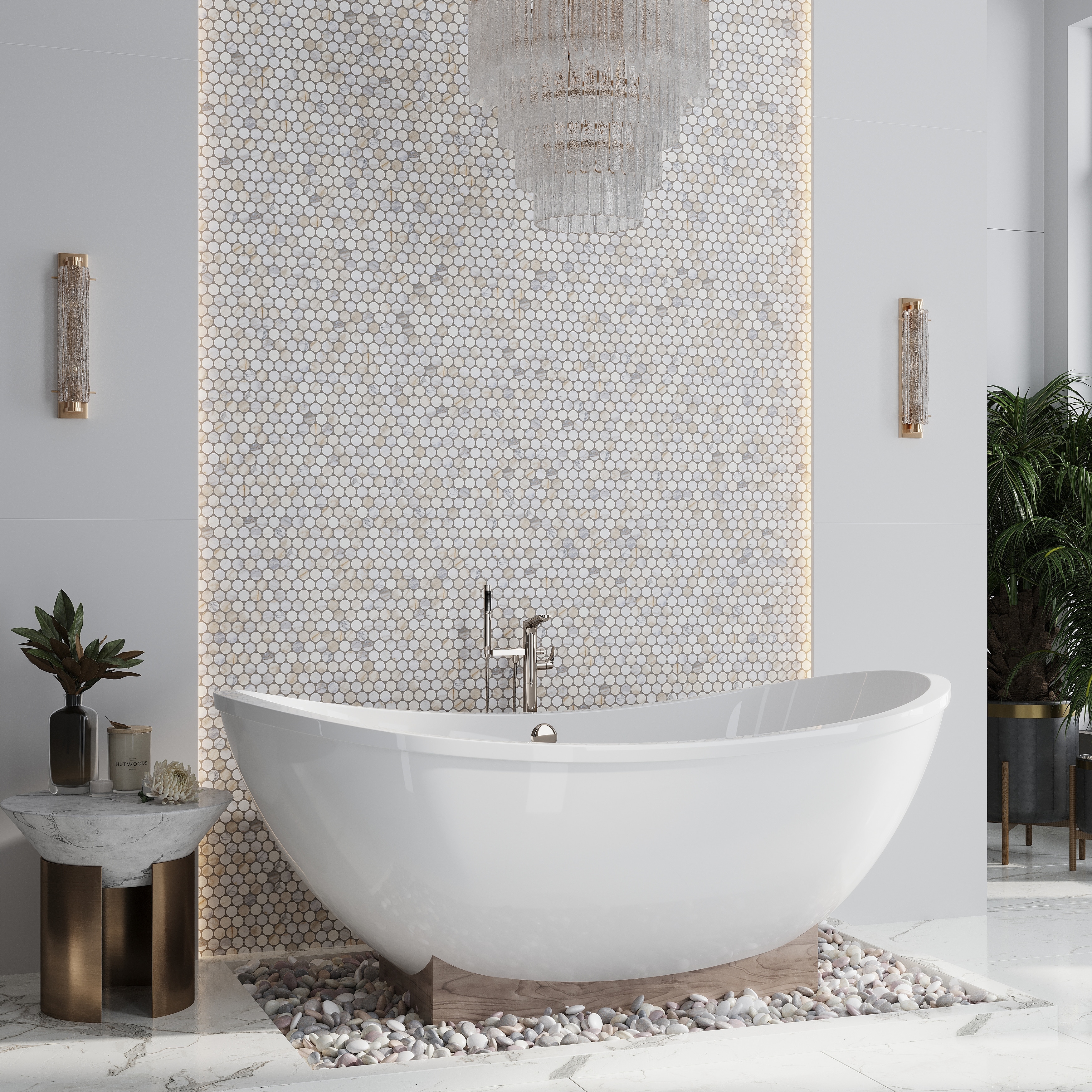 Apollo tile 11 x 12 Serena Polished White Gray Calacatta Gold Honed Marble Tile (4.47 sq ft/case) - 5 Pack