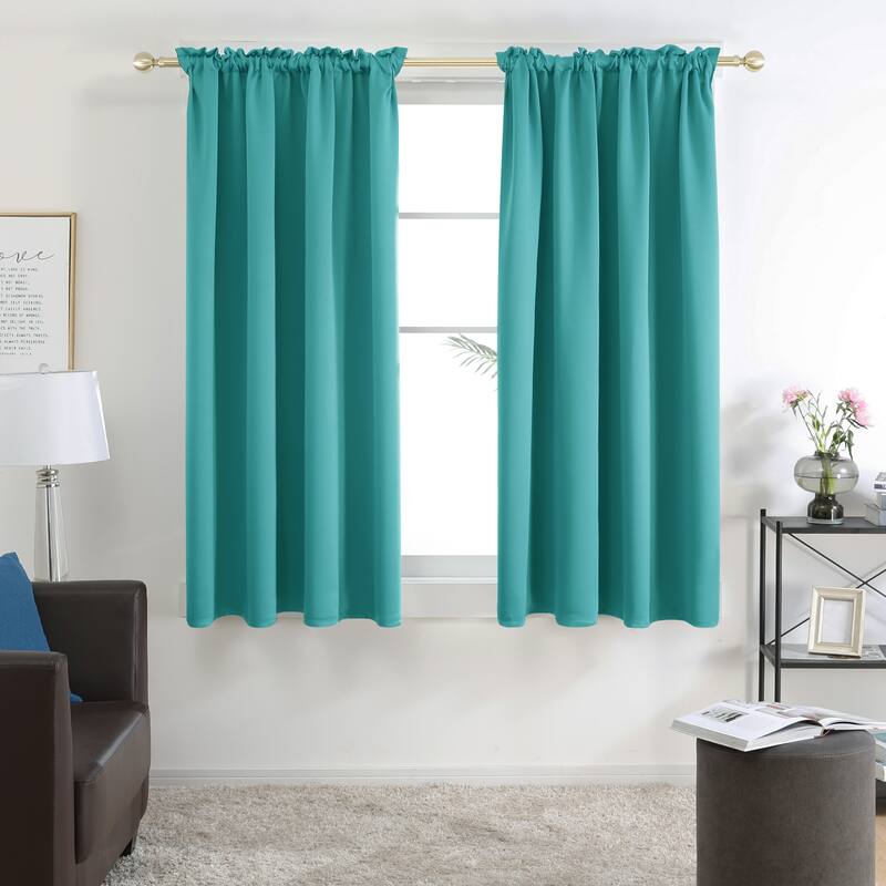 Deconovo Solid Rod Pocket Curtain Panel Pair (2 Panel) - 34W x 45L - Teal