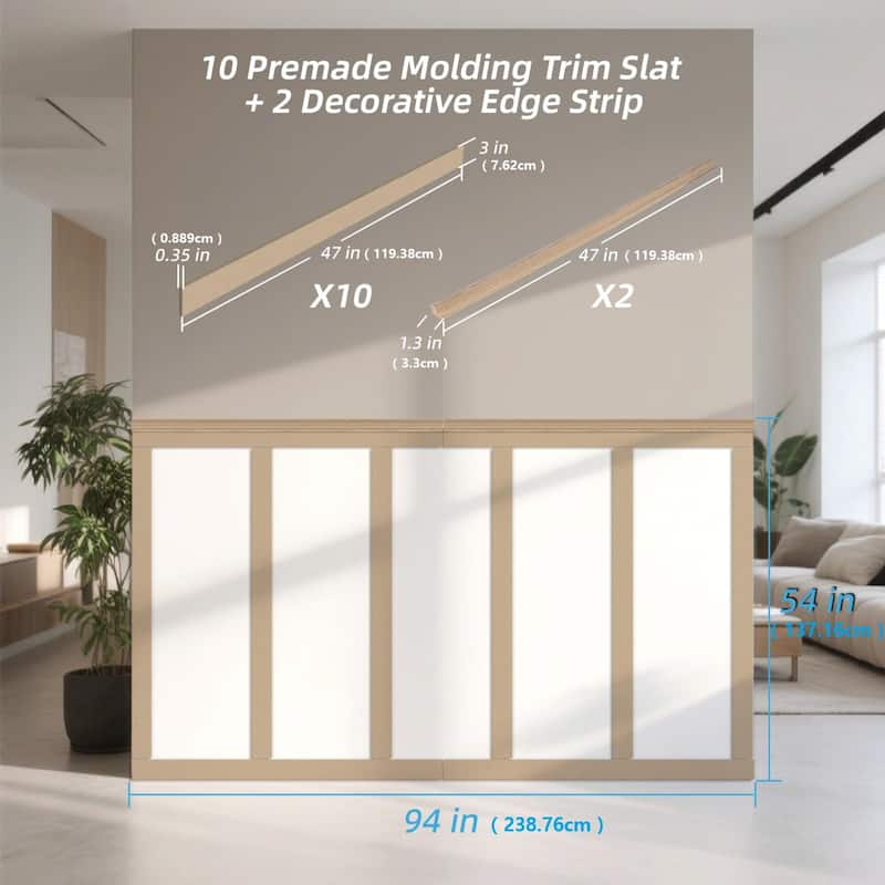 Pre-Cut MDF Wainscoting Kit Wall Decor Molding Strips Includes Trim Pieces