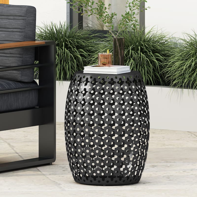 Roomfitters Outdoor Metal End Table - Large, Weather-Resistant Accent Side Table for Patio, Garden, or Balcony, Black - Black