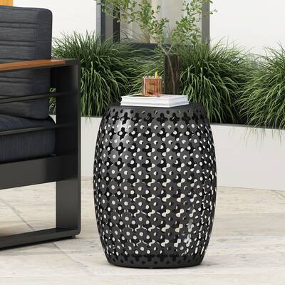 Roomfitters Outdoor Metal End Table - Large, Weather-Resistant Accent Side Table for Patio, Garden, or Balcony, Black