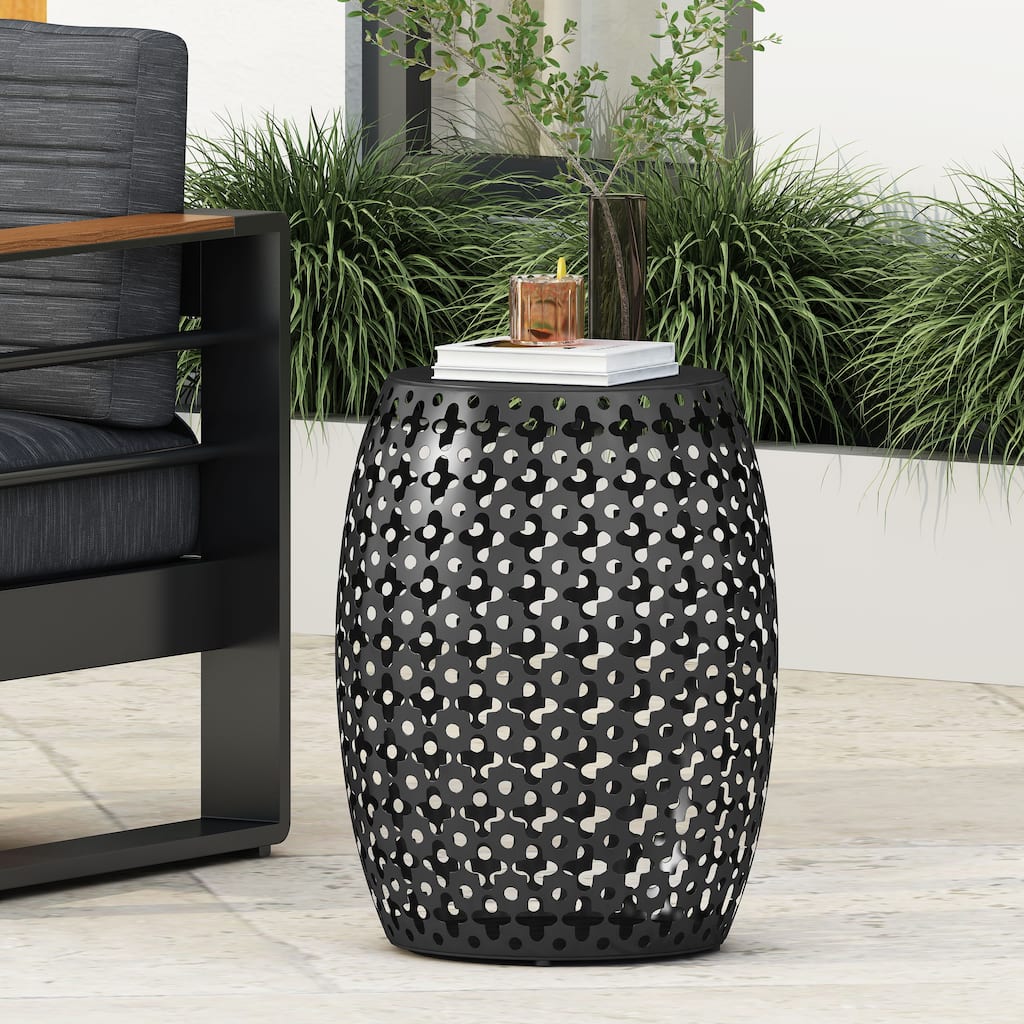 Roomfitters Outdoor Metal End Table - Large, Weather-Resistant Accent Side Table for Patio, Garden, or Balcony, Black
