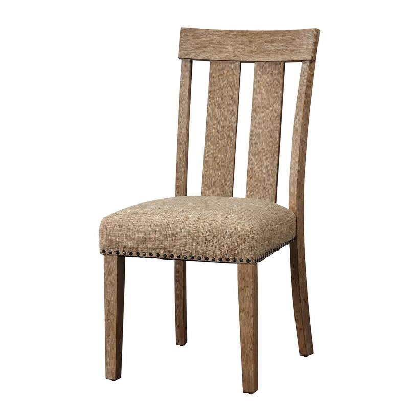 HomeRoots Set of Two Natural and Brown Upholstered Fabric And Solid Wood Slat Back Dining Side Chairs