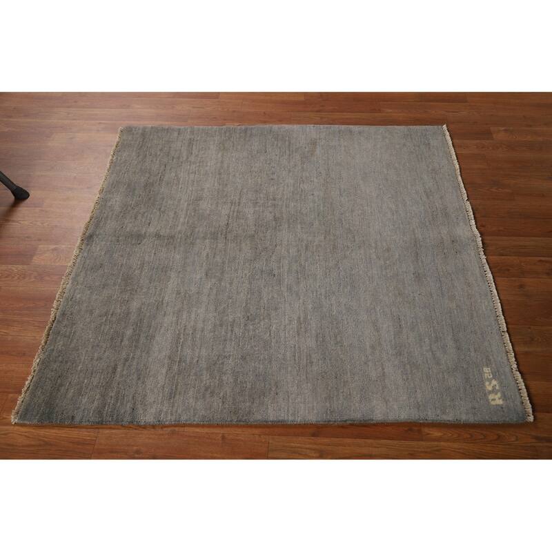 Gray Modern Gabbeh Oriental Square Area Rug Handmade Wool Carpet - 4'0"x 3'11"