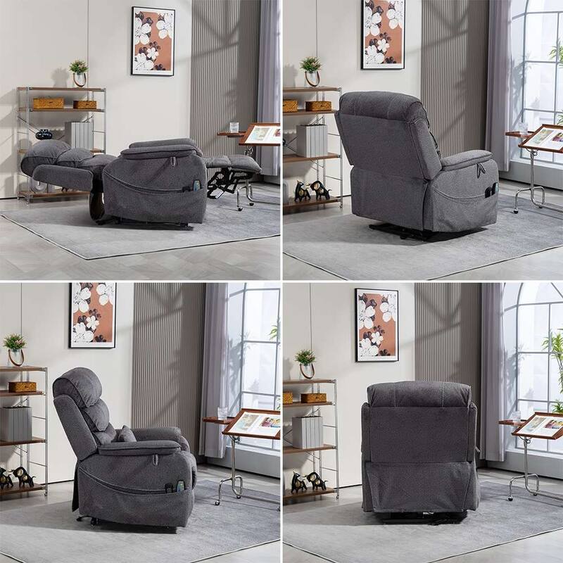 Dual Motor Oversized 180° Lay Flat Chenille Power Lift Recliner Chair with Retractable Tray, Wireless Charge
