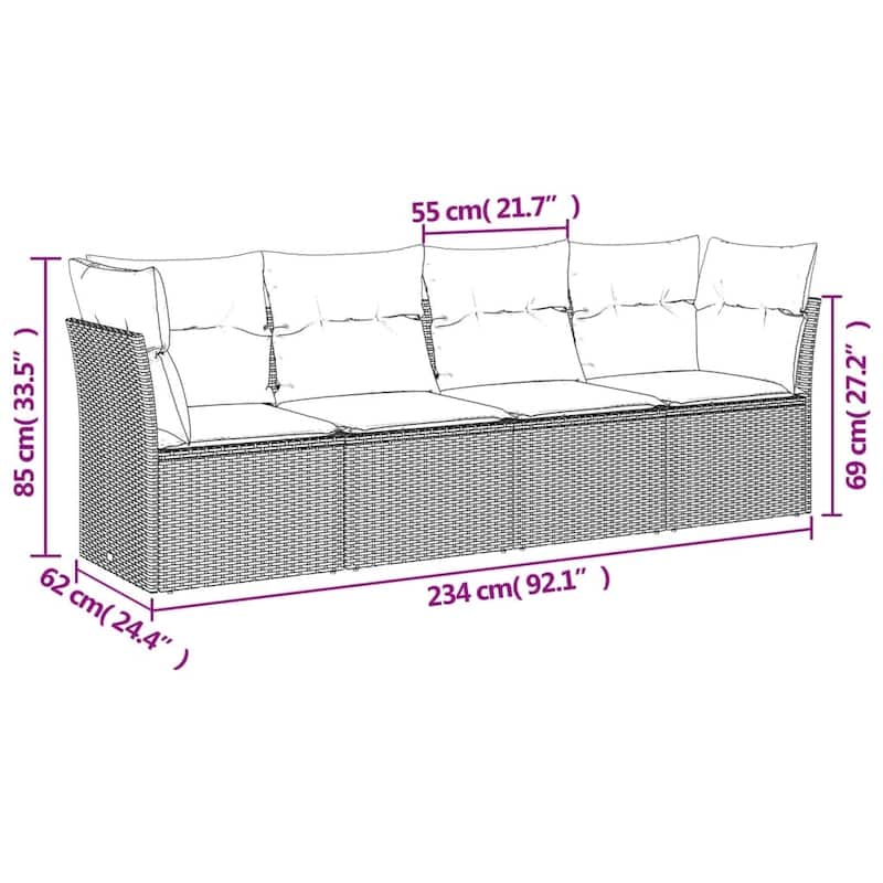 vidaXL 4 Piece Patio Sofa Set with Cushions Gray Poly Rattan - 24.4 x 24.4 x 27.2