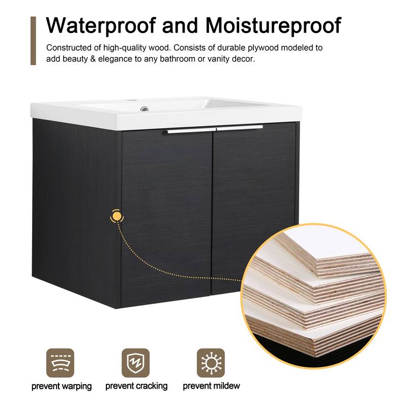 Malwee 24"/30" Floating Bathroom Vanity, Modern Wall Mounted Bathroom Vanity with Resin Sink and Soft Close Door