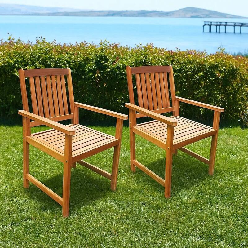 Dusk Outdoor Chairs Set of 2, Slatted Natural Brown Acacia Wood