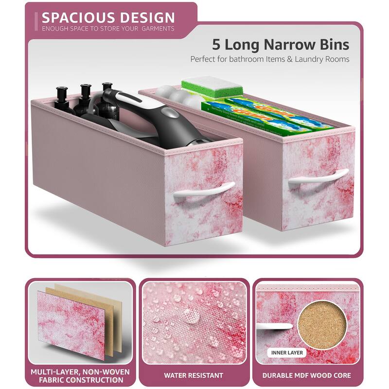 Sorbus Narrow Dresser with 5 Drawers - Vertical Slim Storage Chest of Drawers with Steel Frame, Wood Top & Easy Pull Fabric Bins