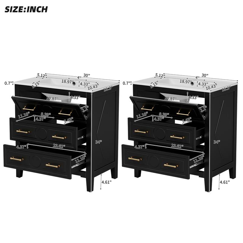 60"Bathroom Vanity with Ceramic Sink Combo, Free Standing Single Vanity Set with 3 Drawers, Wood Frame Bathroom Storage Cabinet