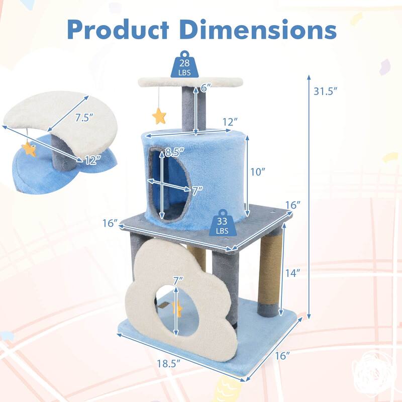 Costway 31.5” Cute Modern Cat Tree with Condo Top Perch Jute - See Details