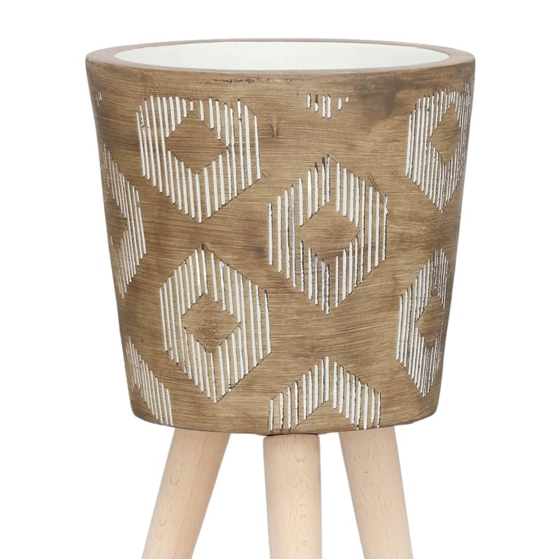 10/12" Diamond Planter with Wood Legs,Set of 2