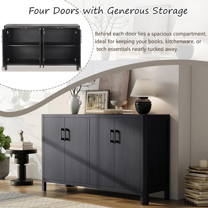 Farmhouse Style Four Door Storage Cabinet Rustic Entryway Decor - Black