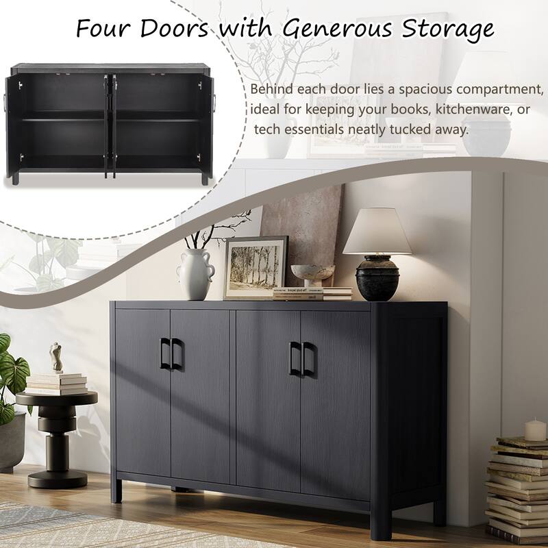 Rustic Storage Cabinet with Wood Legs, Buffet with Soft-Close Doors, Large Storage Entryway Accent Cabinet