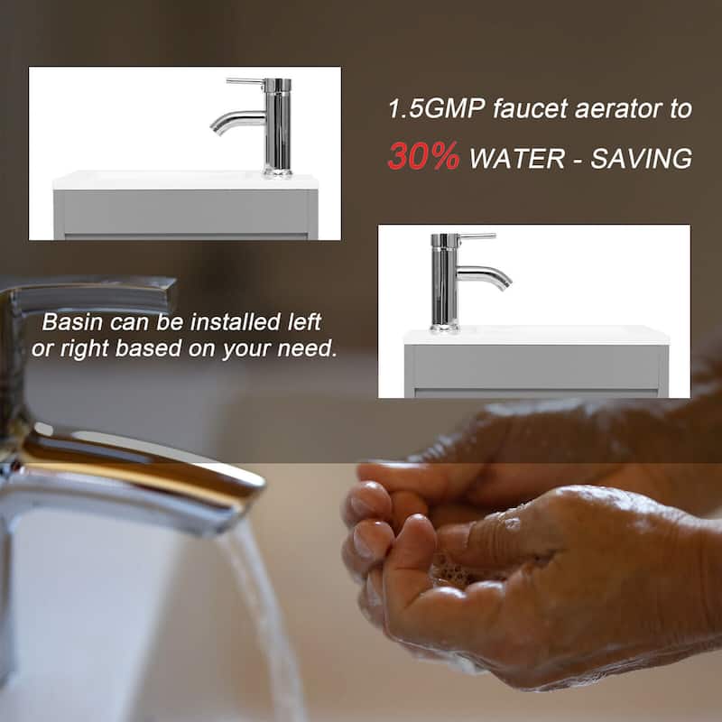 Eclife 16" Bathroom Vanity Resin Sink Set Chrome Faucet & Pop Up U Shape Drain Small Combo