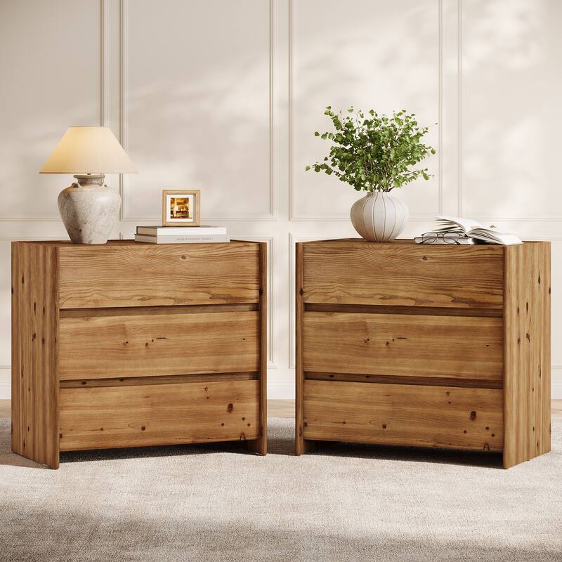 31.5" Oversized Solid Wood Nightstand with Drawers, Bedroom Bedside Accent Storage Cabinet