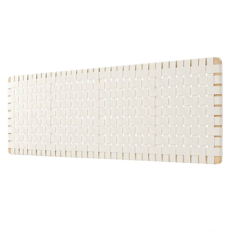 Ditmas Solid Wooden Off-White Leather Basket Weaved Floating King Size Headboard