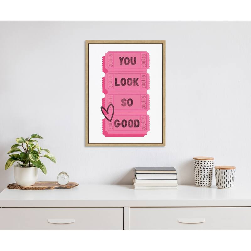 Kate and Laurel Sylvie You Look So Good Pink Tickets Framed Canvas by Alli Standefer