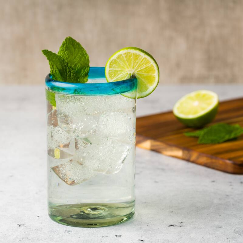 10 Strawberry Street Aqua Rim Handblown Mexican Glassware, Set of 6