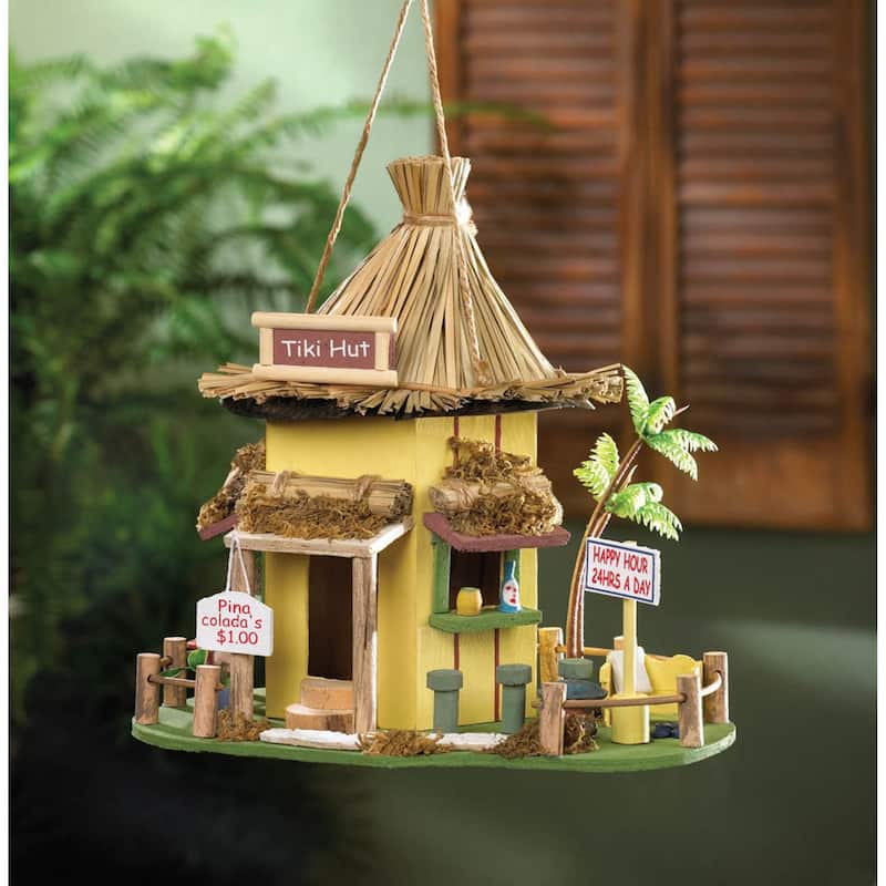 Tiki Hut Outdoor Hanging Birdhouse - 9.75" - Yellow and Brown