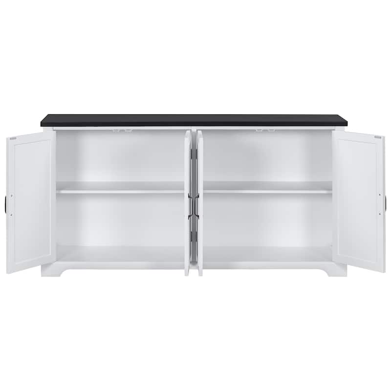 Coffee Bar Cabinets Wooden Sideboard with 4 Pinewood Doors and Legs, Storage Cabinet Kitchen Cabinet with 4 Metal Handles