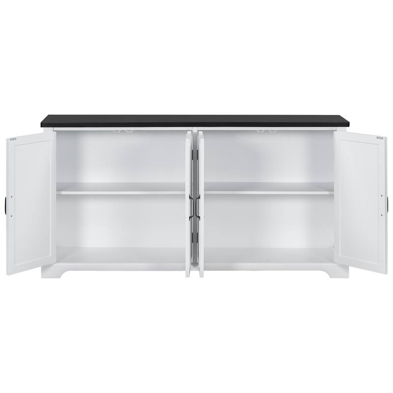 Wooden Sideboard with Metal Handles, Storage Cabinet with 4 Pine Door