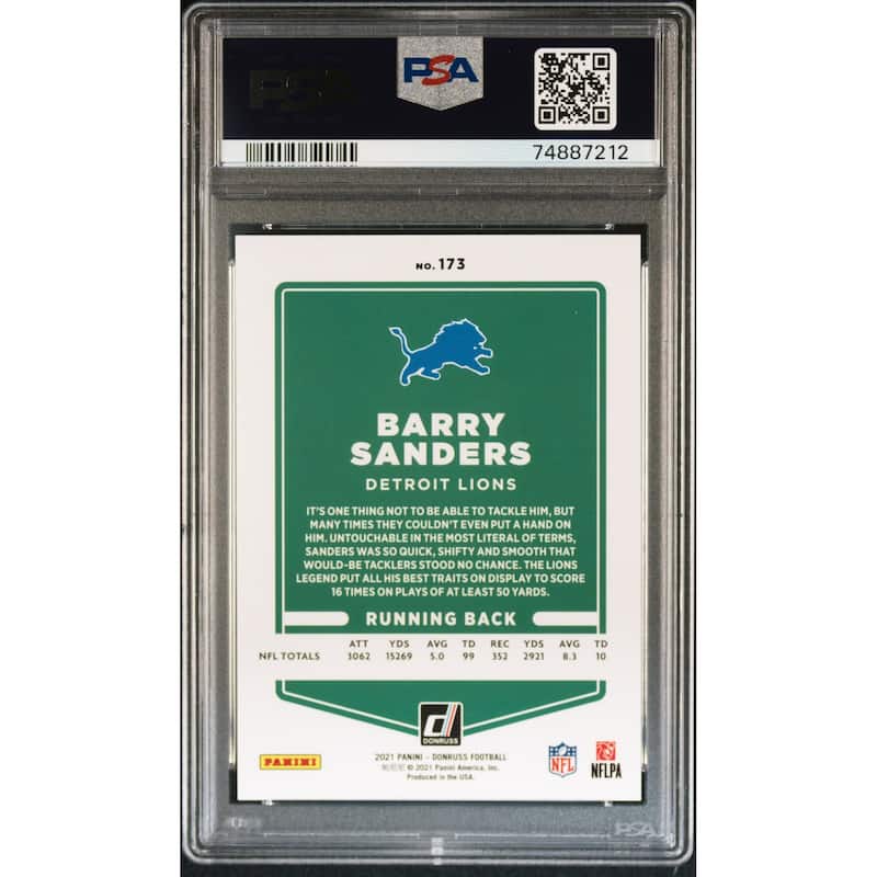 Barry Sanders 2021 Panini Donruss Variation Football Card #173 Graded PSA 10 - 8'6" x 11'6"