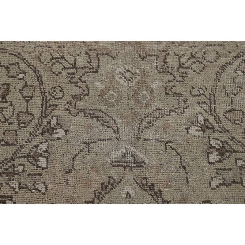 Distressed Tabriz Vintage Persian Rug Handmade Beige Wool Carpet - 8'1" x 11'4"