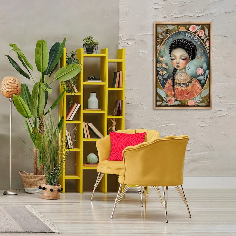 Stupell Floral Edged Portrait of Woman Framed Floater Canvas Wall Art Design By The Dutch Lady